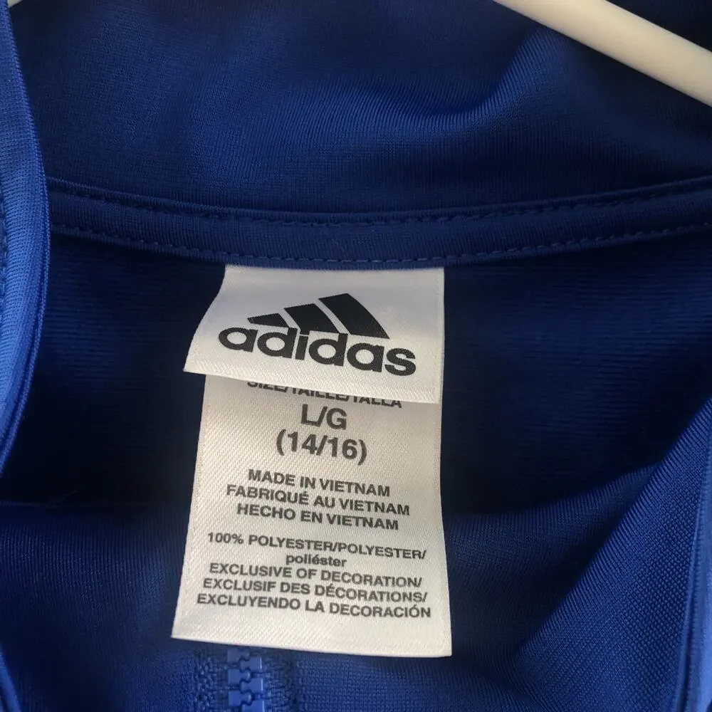 adidas Track jacket 3 Stripes Blue Boy or girls L 14/16 Woman's medium unisex